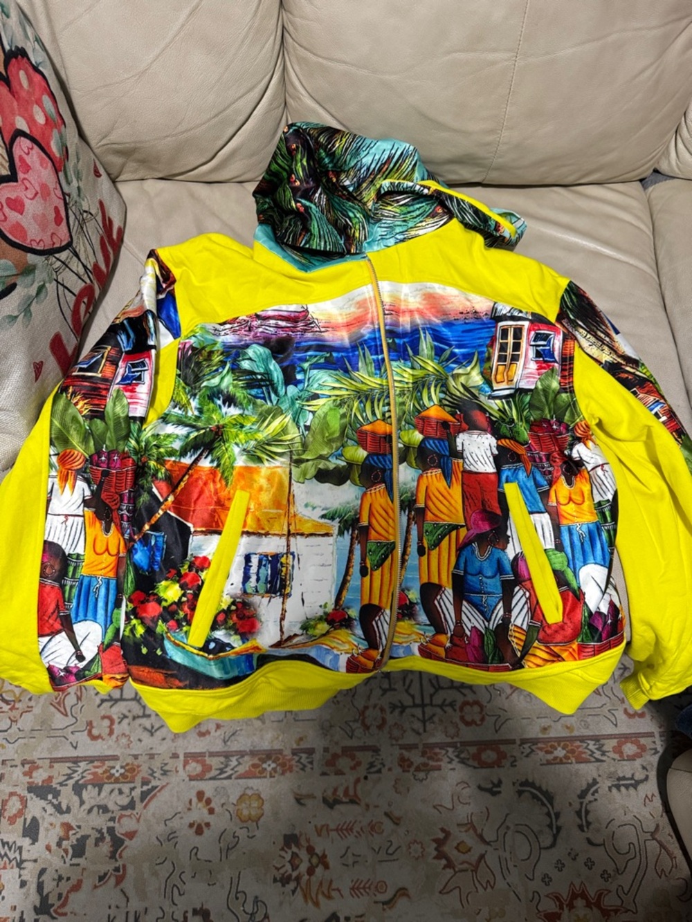Just Don Yellow Multicolor Printed Lightweight Jacket. Brand new no tag